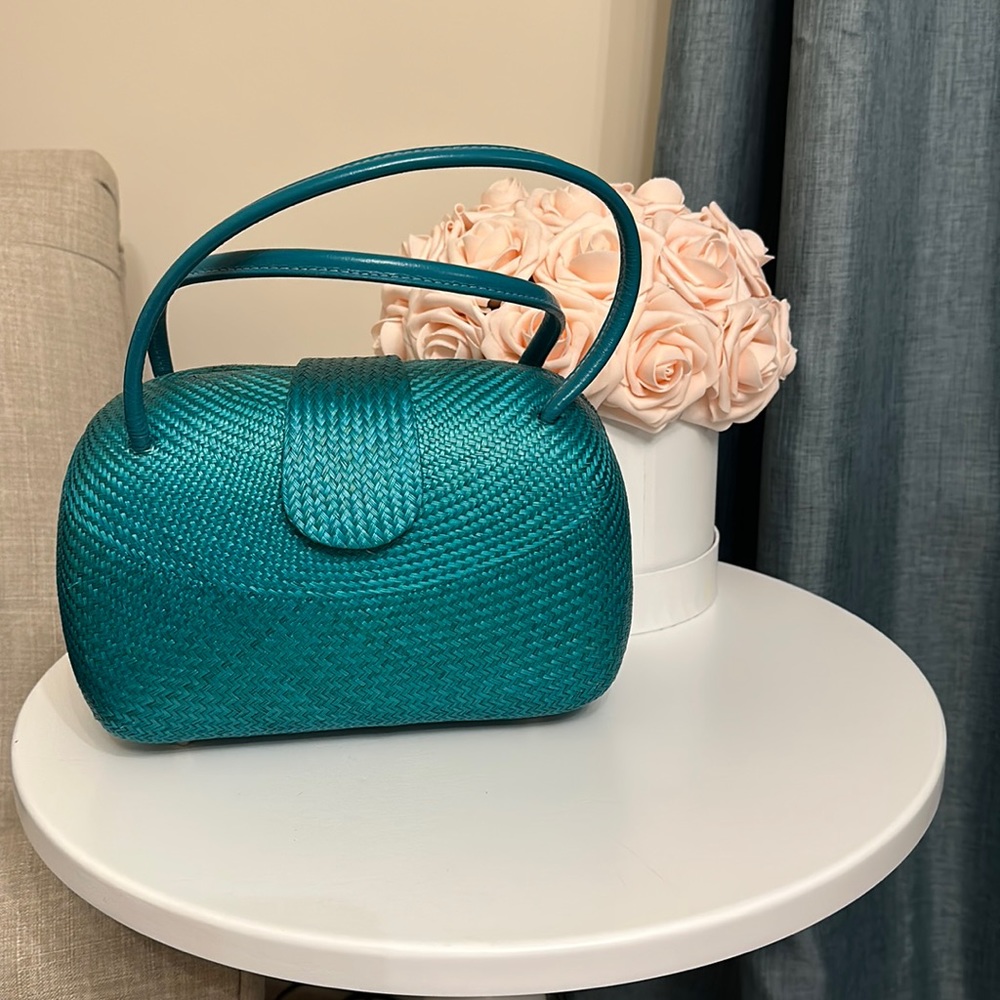 Teal woven handbag